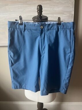 Peter Millar Crown Crafted blue micro print performance flat front shorts